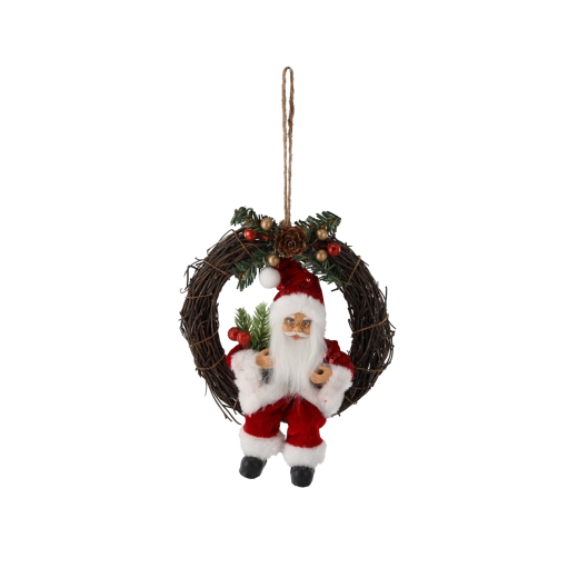 Corona navideña colgante con San Nicolás/Santa (roja) 18 cm - 1 unidad