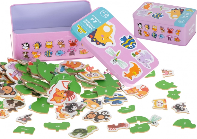 Puzzle educativo de madera de animales en caja