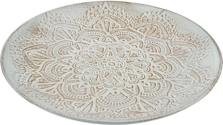 Bandeja decorativa de madera blanca con detalles dorados 30 cm