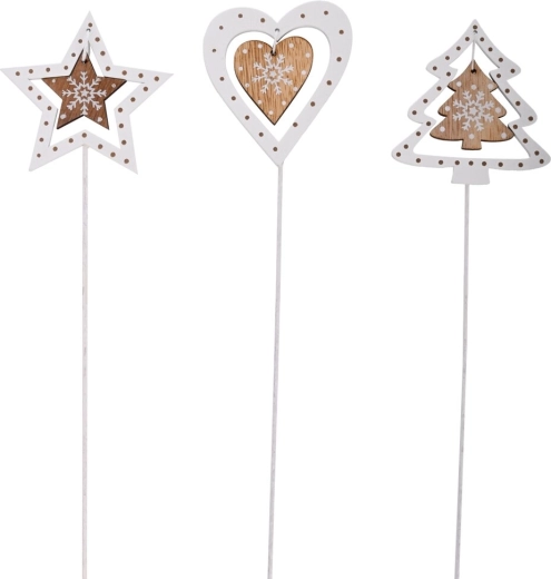 Pincho navideño de madera blanco/beige 8 cm (3 variantes)