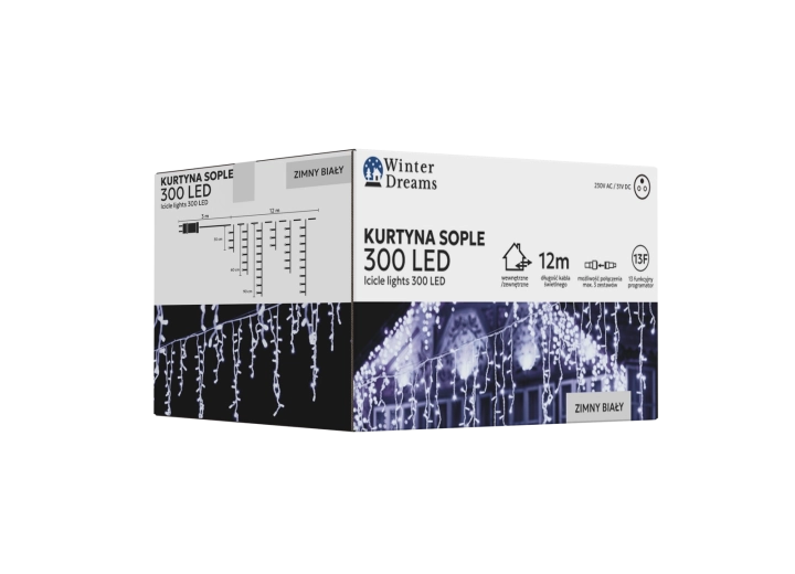 Cortina de luces LED con carámbanos, 300 LED, blanco frío, 12 m