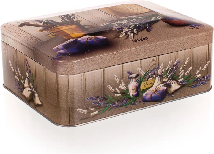 Caja de lata para té Lavender con compartimentos 20 × 15,5 × 8 cm