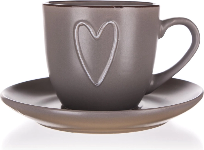 Taza con platillo HEART 260 ml de cerámica marrón