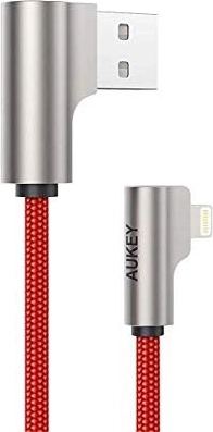Cable USB - Lightning de nailon rojo 2 m con ángulo de 90 grados