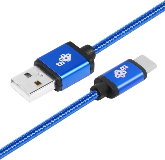 Cable azul USB–USB‑C de 1,5 m con trenzado