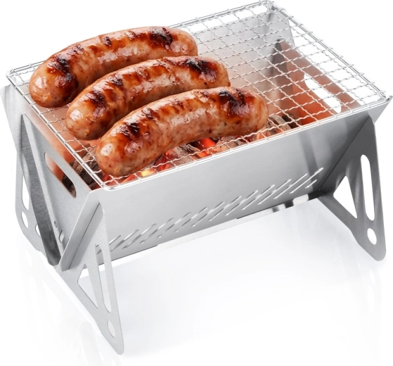 Parrilla plegable de acero inoxidable Vilde para carbón 21 × 16,5 × 12,5 cm