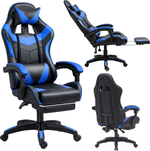 Silla gaming/de oficina LEAN con reposapiés, negro‑azul
