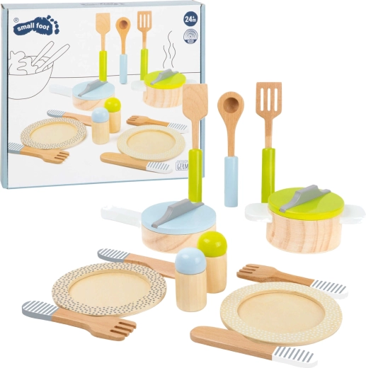Set de utensilios y ollas de madera Small Foot, 15 piezas