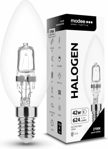Bombilla halógena Modee Candle C35 42 W E14, 624 lm, blanco cálido