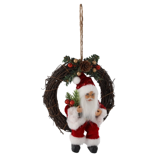 Corona rústica de mimbre con detalles navideños