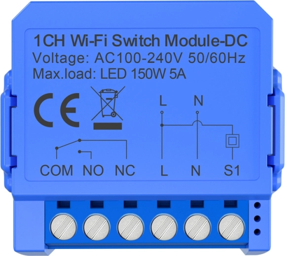 Módulo interruptor inteligente Wi‑Fi de 1 canal con contacto CC libre de potencial Avatto WSM16-DC-1