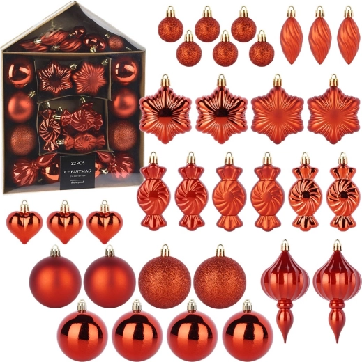 Adornos navideños irrompibles rojos 3–11,5 cm, set de 32 uds