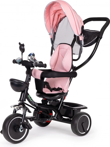 Triciclo infantil con asiento giratorio y capota, rosa, ECOTOYS