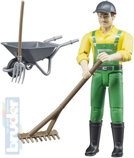 Figura de agricultor BRUDER con carretilla y herramientas