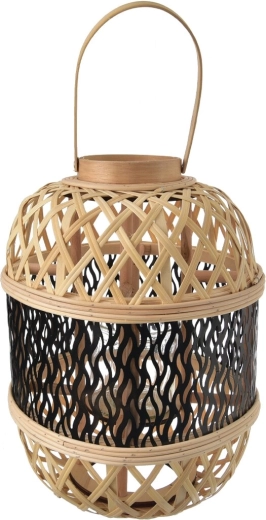 Farol de mimbre trenzado marrón-negro 36 cm