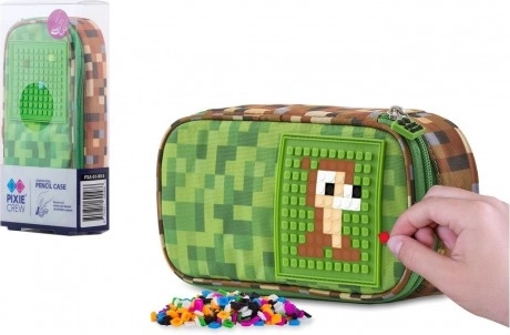 Estuche ovalado de dos pisos Pixie crew con panel de píxeles de silicona verde-marrón