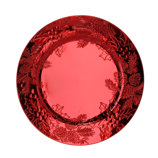 Bajoplato redondo navideño rojo (paquete de 6 uds)
