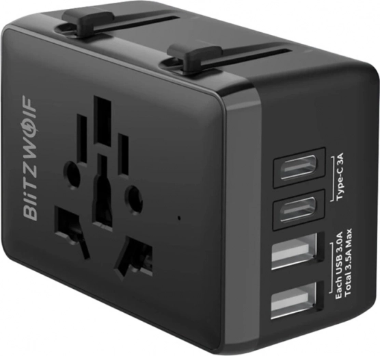Adaptador de viaje BlitzWolf 4 en 1 con USB‑C y PD 20 W