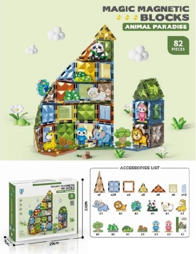 Construcción magnética 3D Animales, 82 piezas