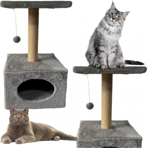 Rascador para gatos con cama y ratón colgante