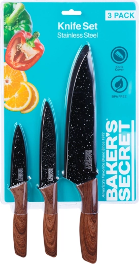 Baker's Secret set de 3 cuchillos de cocina con protectores de hoja