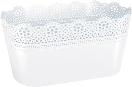Jardinera de plástico con encaje 28,5 cm – blanca