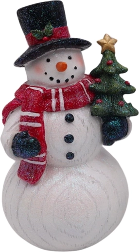 Decoración de madera: muñeco de nieve con arbolito