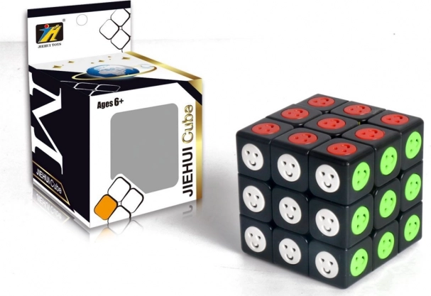 Cubo rompecabezas moderno 3x3 con pegatinas sonrientes