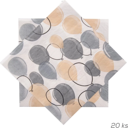 Servilletas de papel con motivo de globos grises 33 × 33 cm, 20 uds.