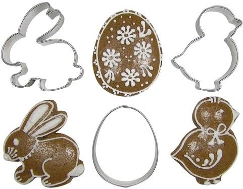 Set de cortadores de acero inoxidable Pascua – huevo, pollito y conejo