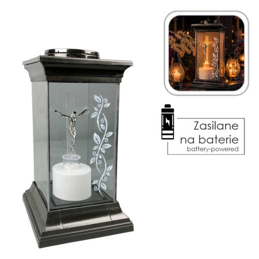 Farolillo LED con cruz 14 × 14 × 28 cm