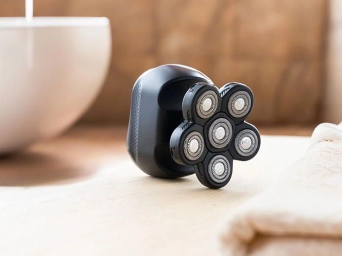 Seis cabezales rotatorios flexibles para un afeitado suave