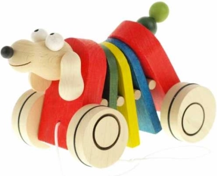 Juguete de arrastre de madera Perro con clic-clac