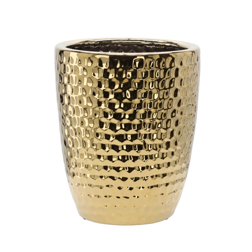 Macetero decorativo de cerámica, panal dorado, 31,5 × 31,5 × 38,5 cm