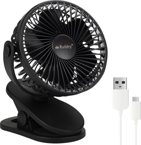 Ventilador de escritorio inalámbrico con clip Ruhhy, negro, USB‑C 1200 mAh