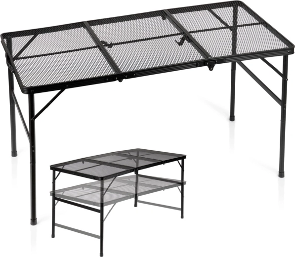 Mesa turística plegable Vilde 2 en 1, altura ajustable, negra 120 × 60 cm