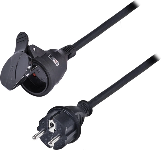 Solight cable alargador de goma con acoplamiento, 10 m, 1 toma, IP44, negro