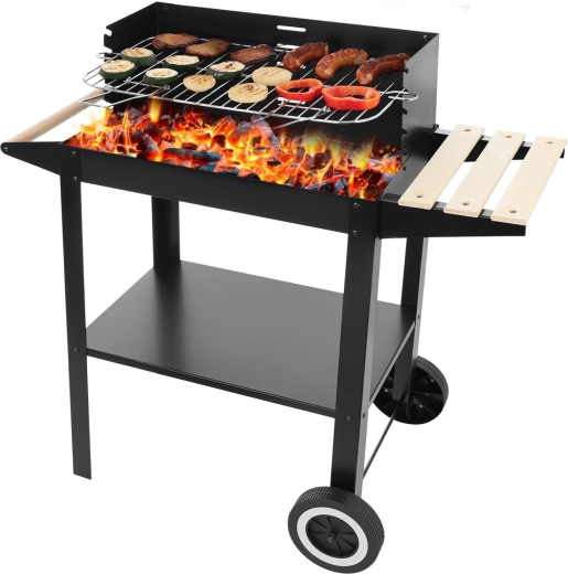 Parrilla de jardín de carbón sobre ruedas con accesorios