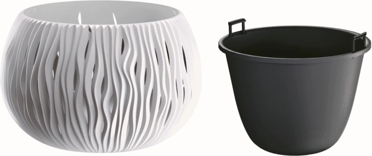 Maceta Sandy Bowl con inserto 29 cm blanca