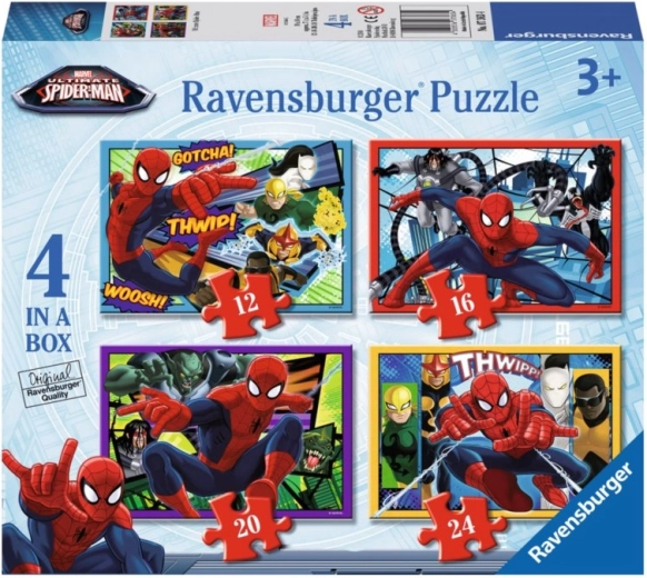 Puzle infantil Disney Spider-Man 4 en 1 – 12, 16, 20 y 24 piezas, 19×14 cm