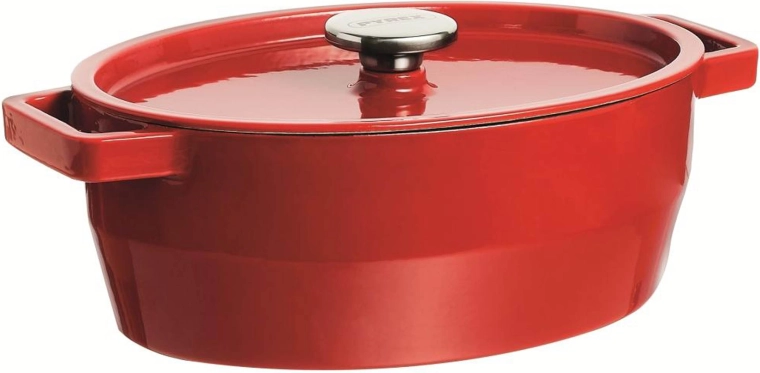 Cacerola de hierro fundido con tapa PYREX 6 l, 33 × 25 cm, roja