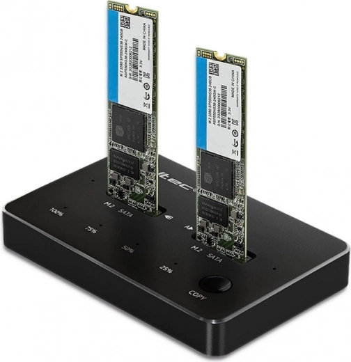 Estación de acoplamiento para 2× SSD M.2 SATA (NGFF) con USB‑C Qoltec