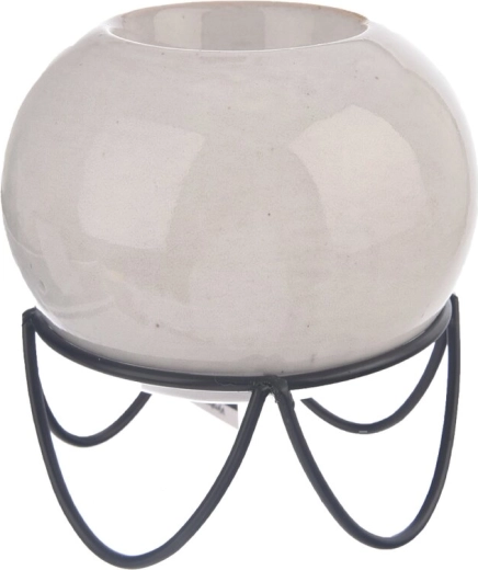 Candelero de cerámica y metal en color gris 11 cm