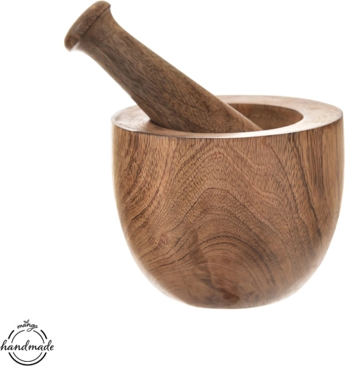 Mortero de madera con mano de mortero de mango