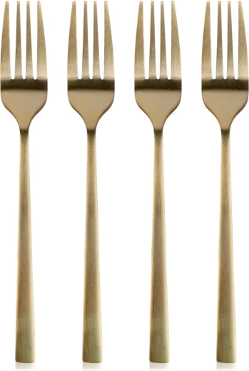 Juego de 4 tenedores de postre dorados de acero inoxidable