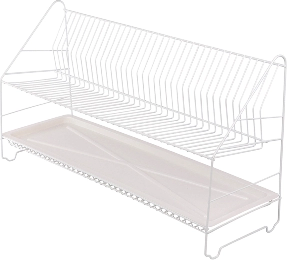 Metpol escurreplatos de dos niveles para vajilla 80 cm blanco con bandeja de goteo