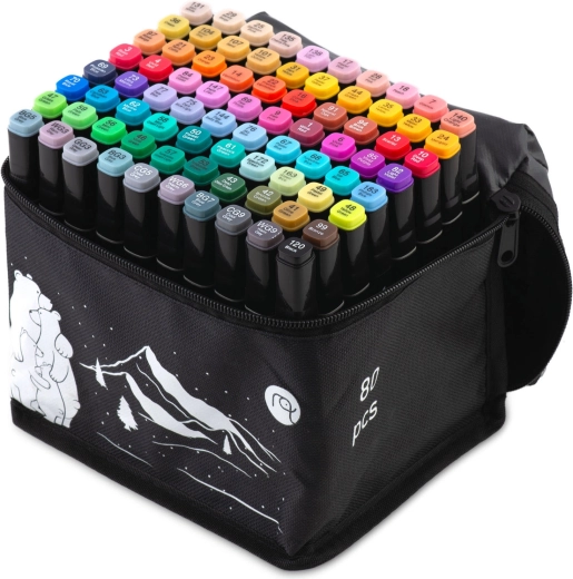80 colores en un estuche portátil y organizado