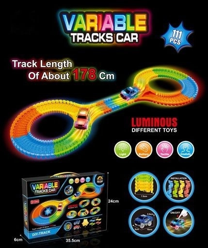 Pista de coches luminosa que brilla en la oscuridad