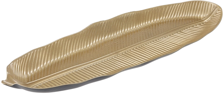 Bandeja decorativa elíptica con hoja dorada 50 × 16 cm