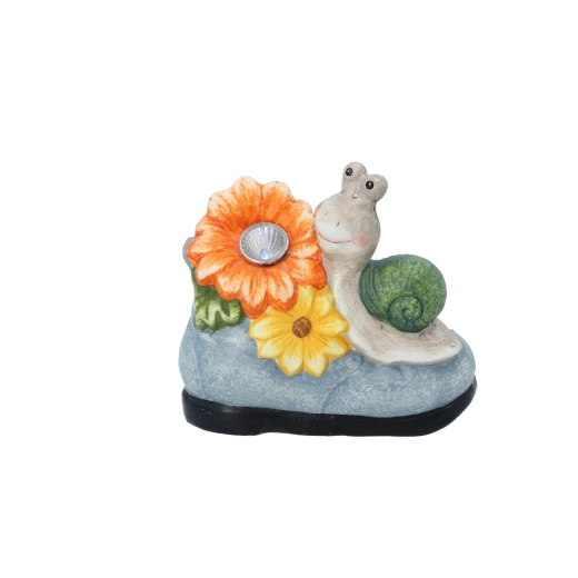 Decoración de jardín: caracol con flor y luz LED